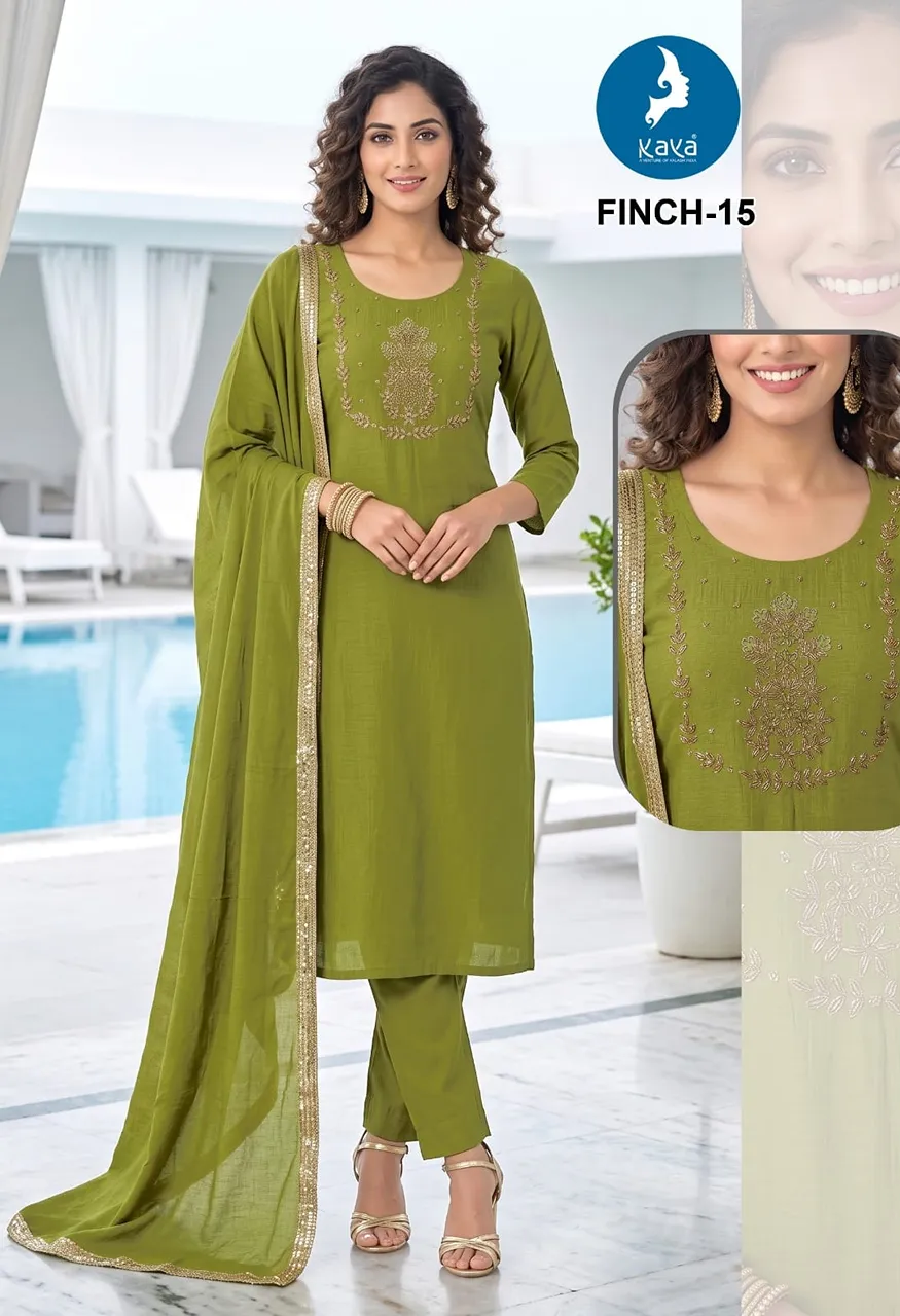 3 Piece Straight Cut Suit Set  Coral Silk Top &amp; Dupatta with Roman Silk Bottom — Wholesale Readymade Suit, Kaya wholesale from Surat — view 11
