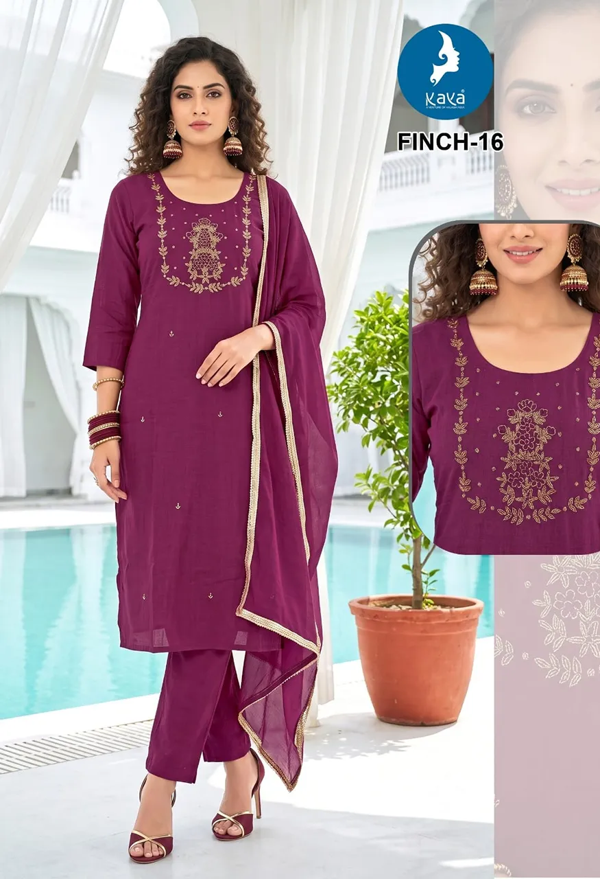 3 Piece Straight Cut Suit Set  Coral Silk Top &amp; Dupatta with Roman Silk Bottom — Wholesale Readymade Suit, Kaya wholesale from Surat — view 12