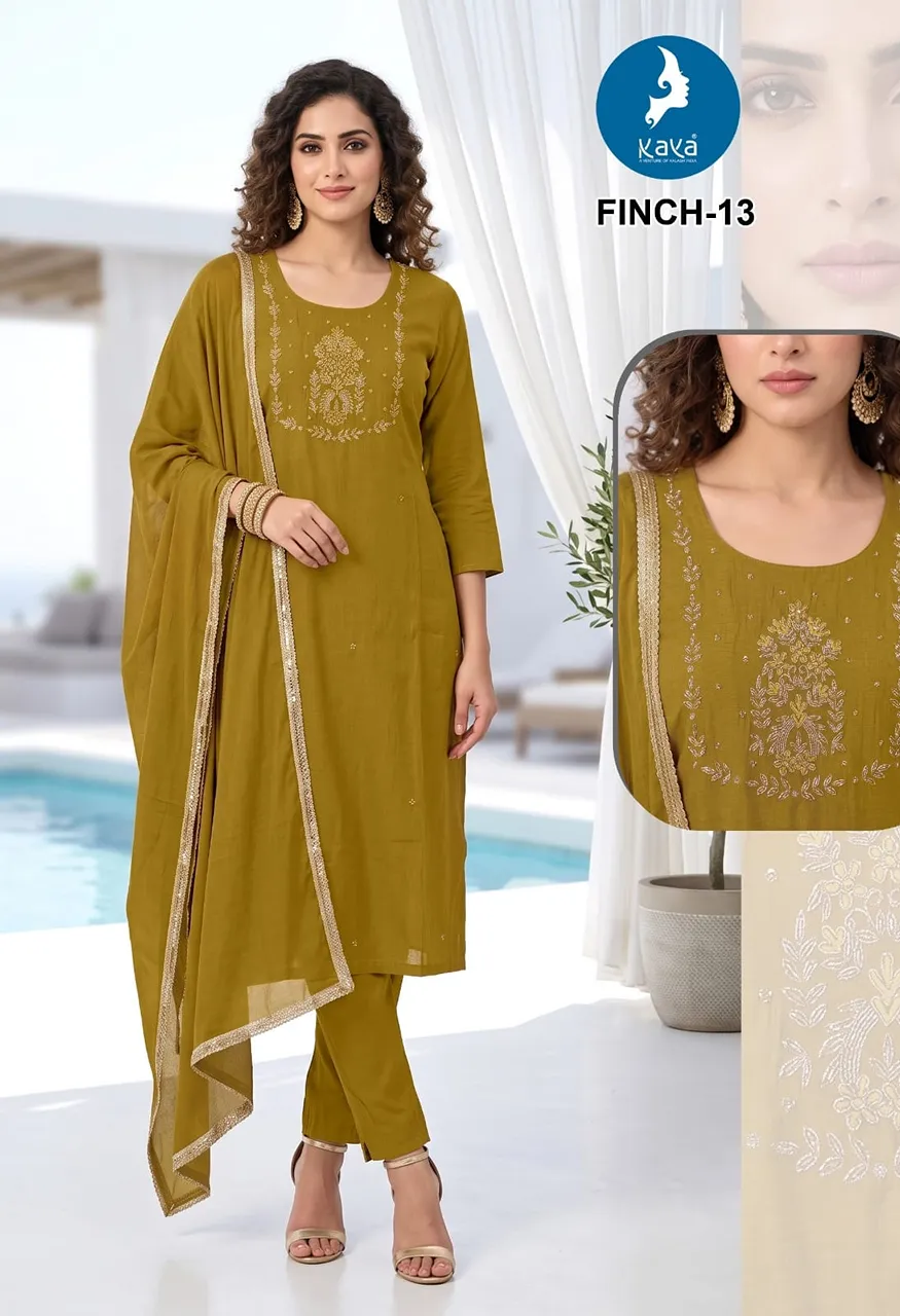 3 Piece Straight Cut Suit Set  Coral Silk Top &amp; Dupatta with Roman Silk Bottom — Wholesale Readymade Suit, Kaya wholesale from Surat — view 15