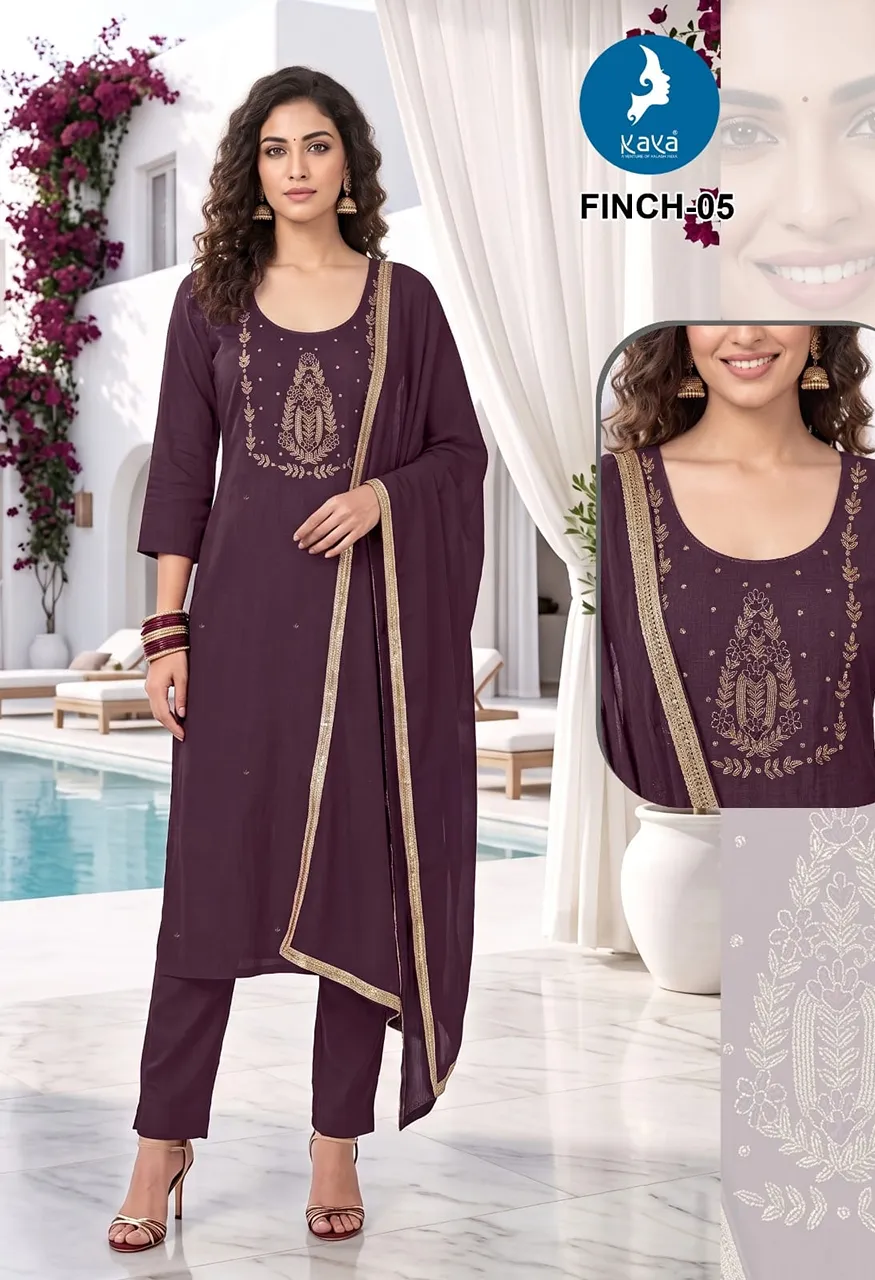 3 Piece Straight Cut Suit Set  Coral Silk Top &amp; Dupatta with Roman Silk Bottom — Wholesale Readymade Suit, Kaya wholesale from Surat — view 5