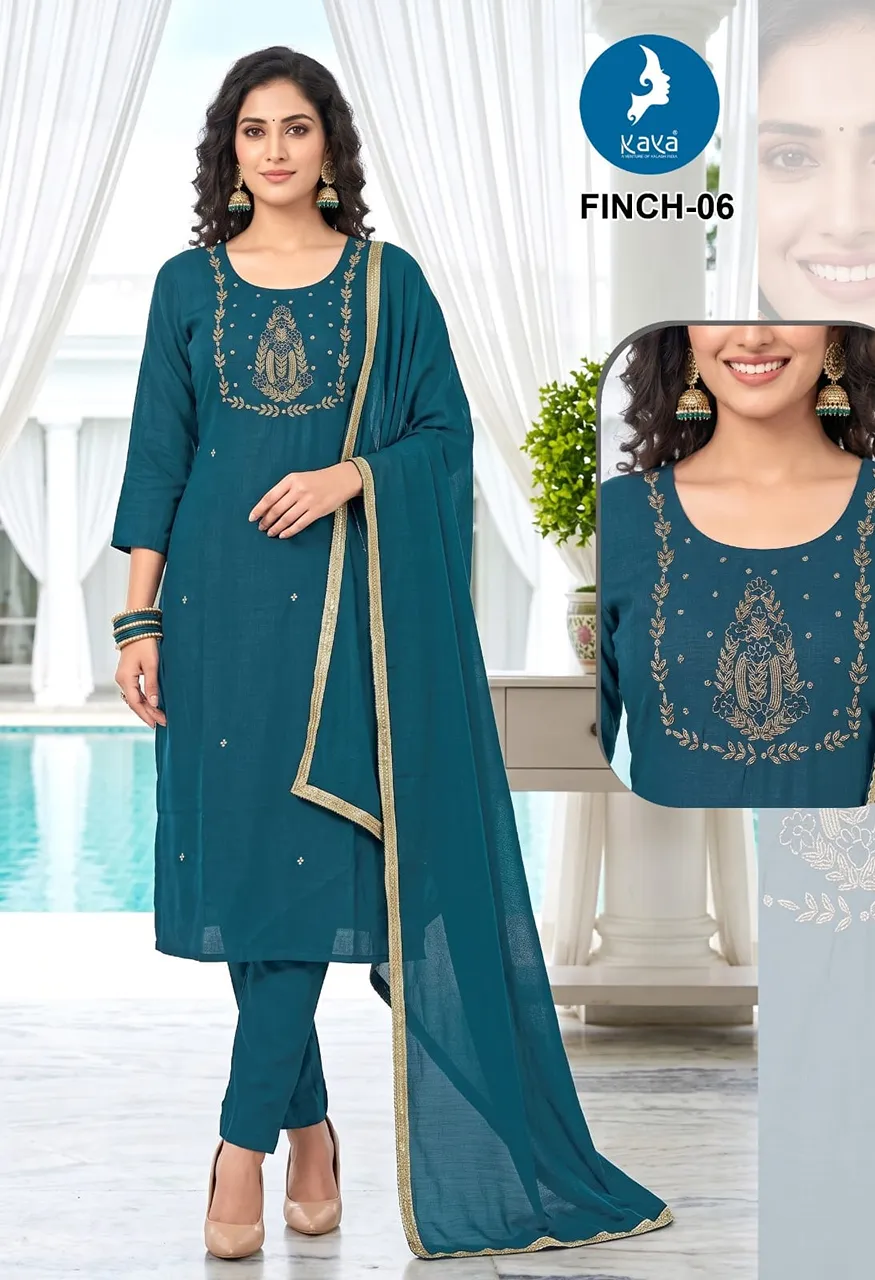 3 Piece Straight Cut Suit Set  Coral Silk Top &amp; Dupatta with Roman Silk Bottom — Wholesale Readymade Suit, Kaya wholesale from Surat — view 7
