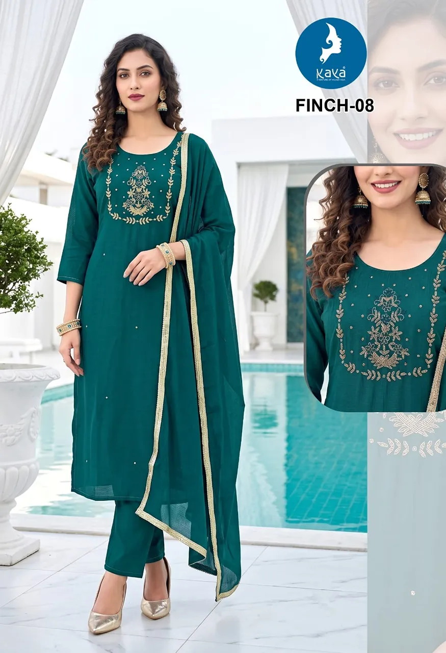 3 Piece Straight Cut Suit Set  Coral Silk Top &amp; Dupatta with Roman Silk Bottom — Wholesale Readymade Suit, Kaya wholesale from Surat — view 8