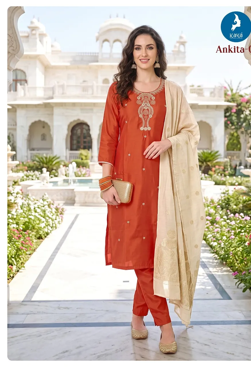 Roman Glass Top & Bottom with Banarasi Jacquard Dupatta Set — Wholesale Readymade Suit, Kaya wholesale from Surat — Photo 10