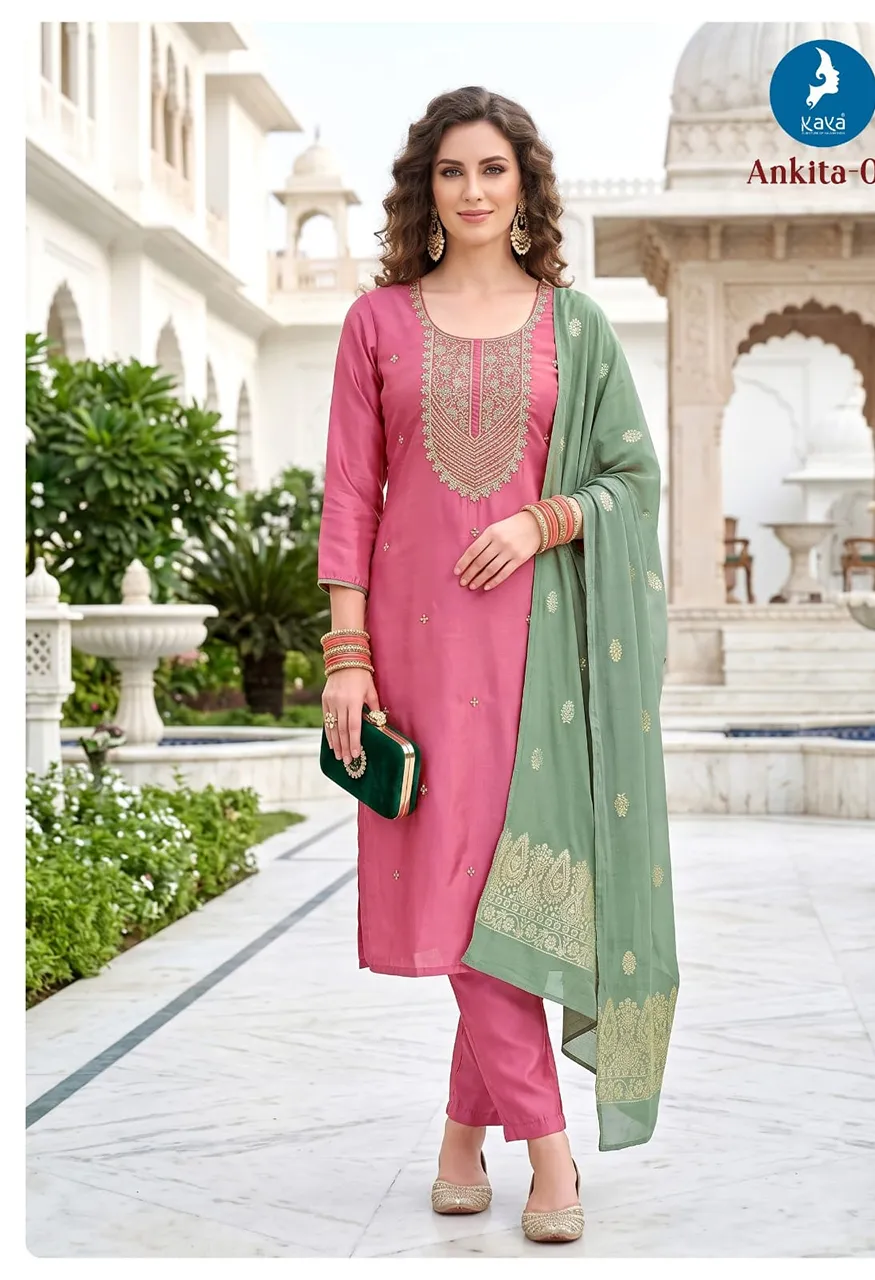 Roman Glass Top & Bottom with Banarasi Jacquard Dupatta Set — Wholesale Readymade Suit, Kaya wholesale from Surat — Photo 11