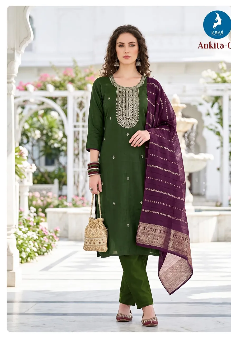 Roman Glass Top & Bottom with Banarasi Jacquard Dupatta Set — Wholesale Readymade Suit, Kaya wholesale from Surat — Photo 12