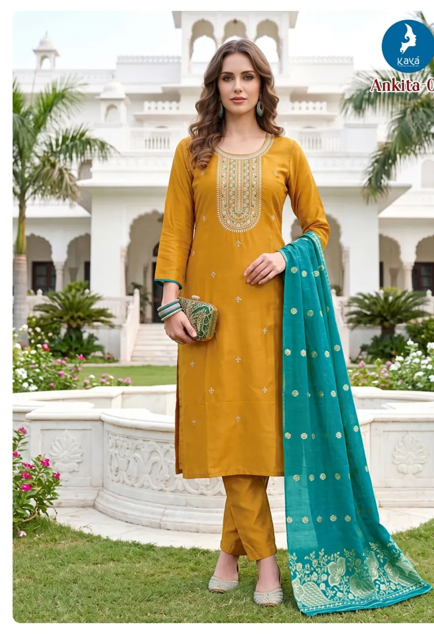 Roman Glass Top & Bottom with Banarasi Jacquard Dupatta Set — Wholesale Readymade Suit, Kaya wholesale from Surat — Photo 2