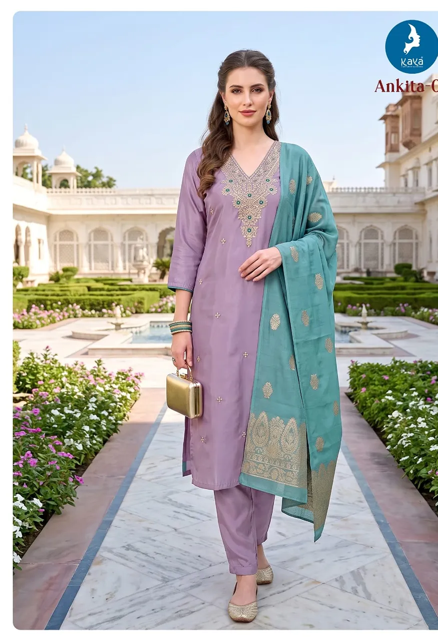 Roman Glass Top & Bottom with Banarasi Jacquard Dupatta Set — Wholesale Readymade Suit, Kaya wholesale from Surat — Photo 3
