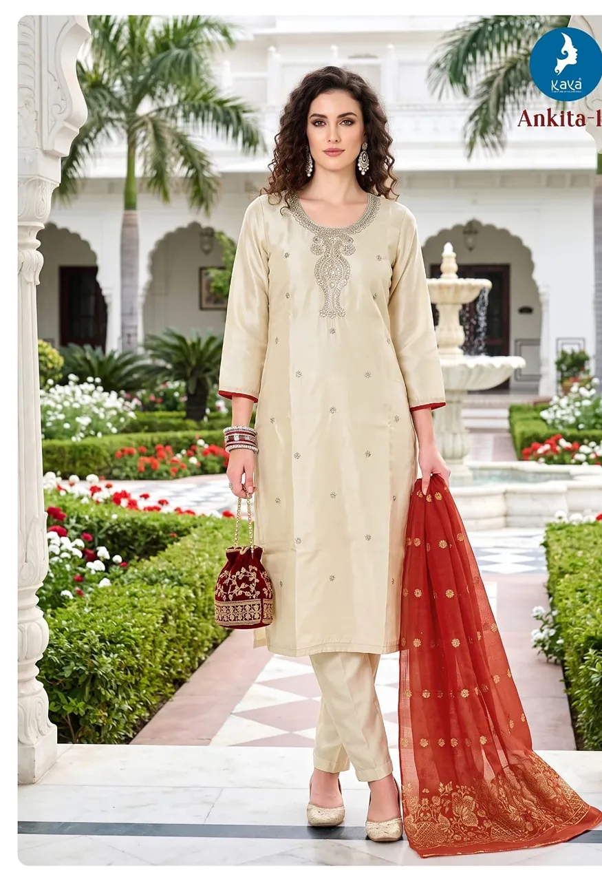 Roman Glass Top & Bottom with Banarasi Jacquard Dupatta Set — Wholesale Readymade Suit, Kaya wholesale from Surat — Photo 5