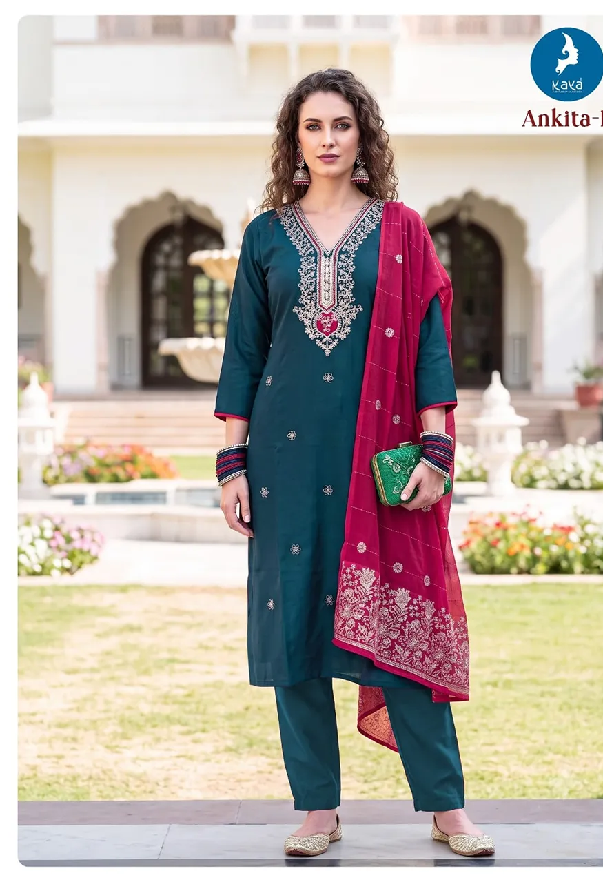 Roman Glass Top & Bottom with Banarasi Jacquard Dupatta Set — Wholesale Readymade Suit, Kaya wholesale from Surat — Photo 6