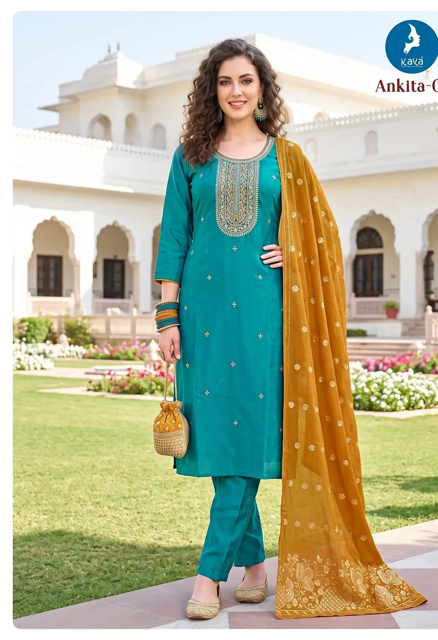 Roman Glass Top & Bottom with Banarasi Jacquard Dupatta Set — Wholesale Readymade Suit, Kaya wholesale from Surat — Photo 7