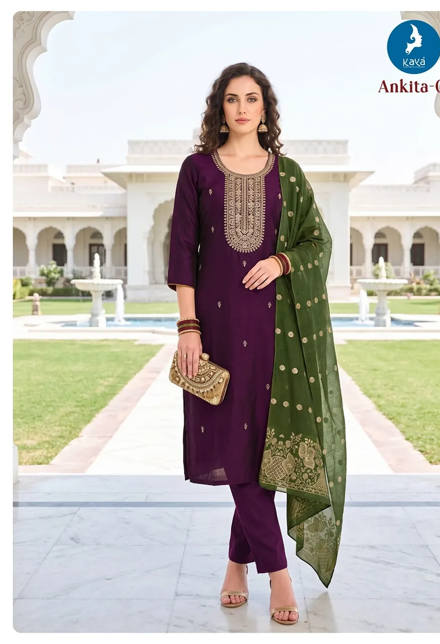 Roman Glass Top & Bottom with Banarasi Jacquard Dupatta Set — Wholesale Readymade Suit, Kaya wholesale from Surat — Photo 8
