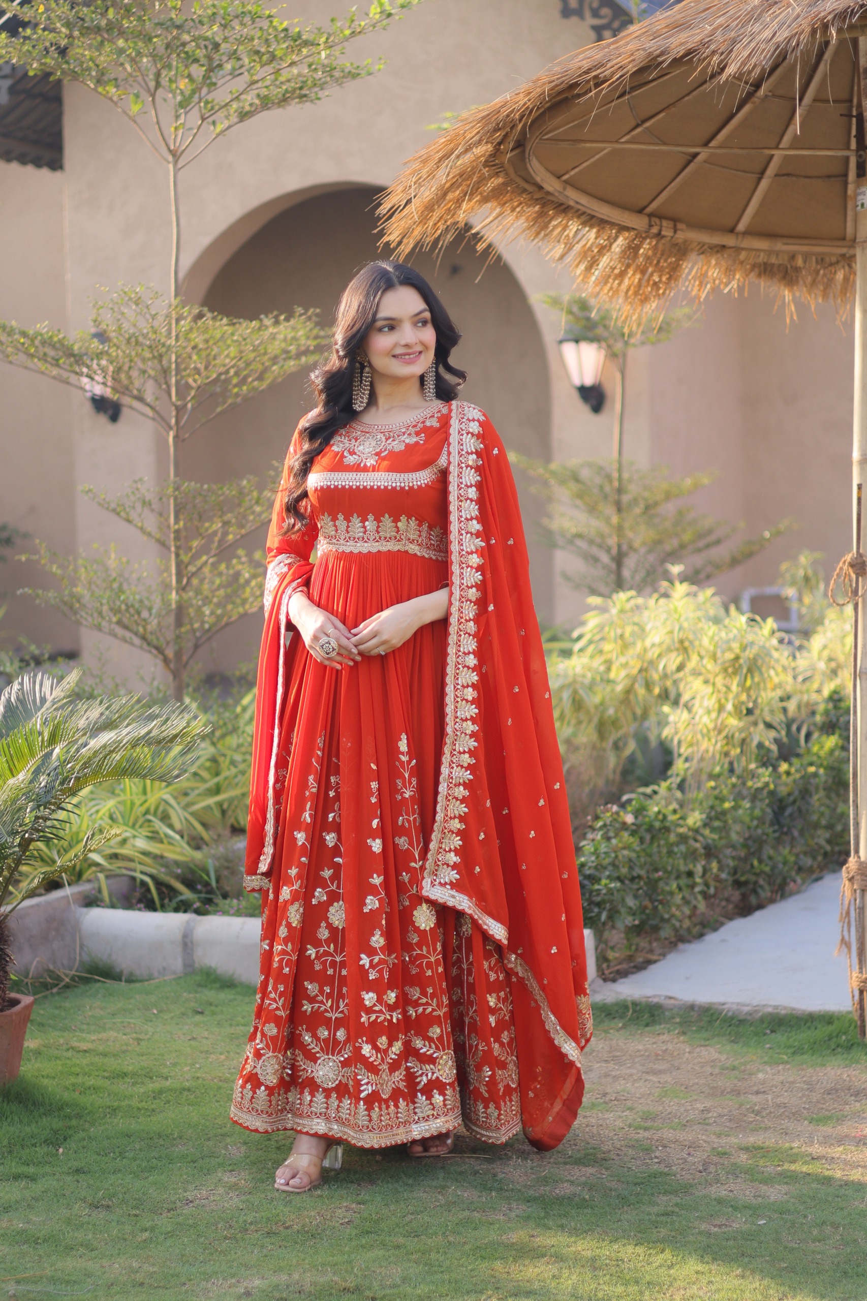 Loomeera LW-9331 Designer Faux Blooming Georgette Gown with Dupatta Set