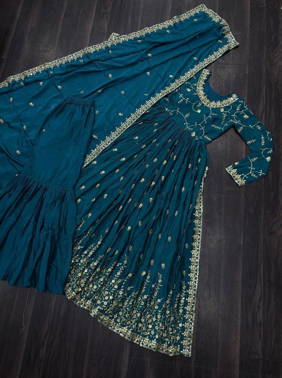 Women's Chinon Sequins Embroidered Sharara Suit Set with Dupatta — Wholesale Kurtis, Vardan Ethnic wholesale from Surat — view 2