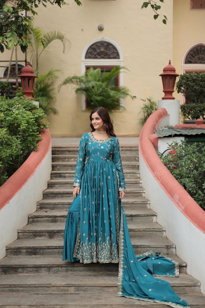 Women's Chinon Sequins Embroidered Sharara Suit Set with Dupatta — Wholesale Kurtis, Vardan Ethnic wholesale from Surat — view 4