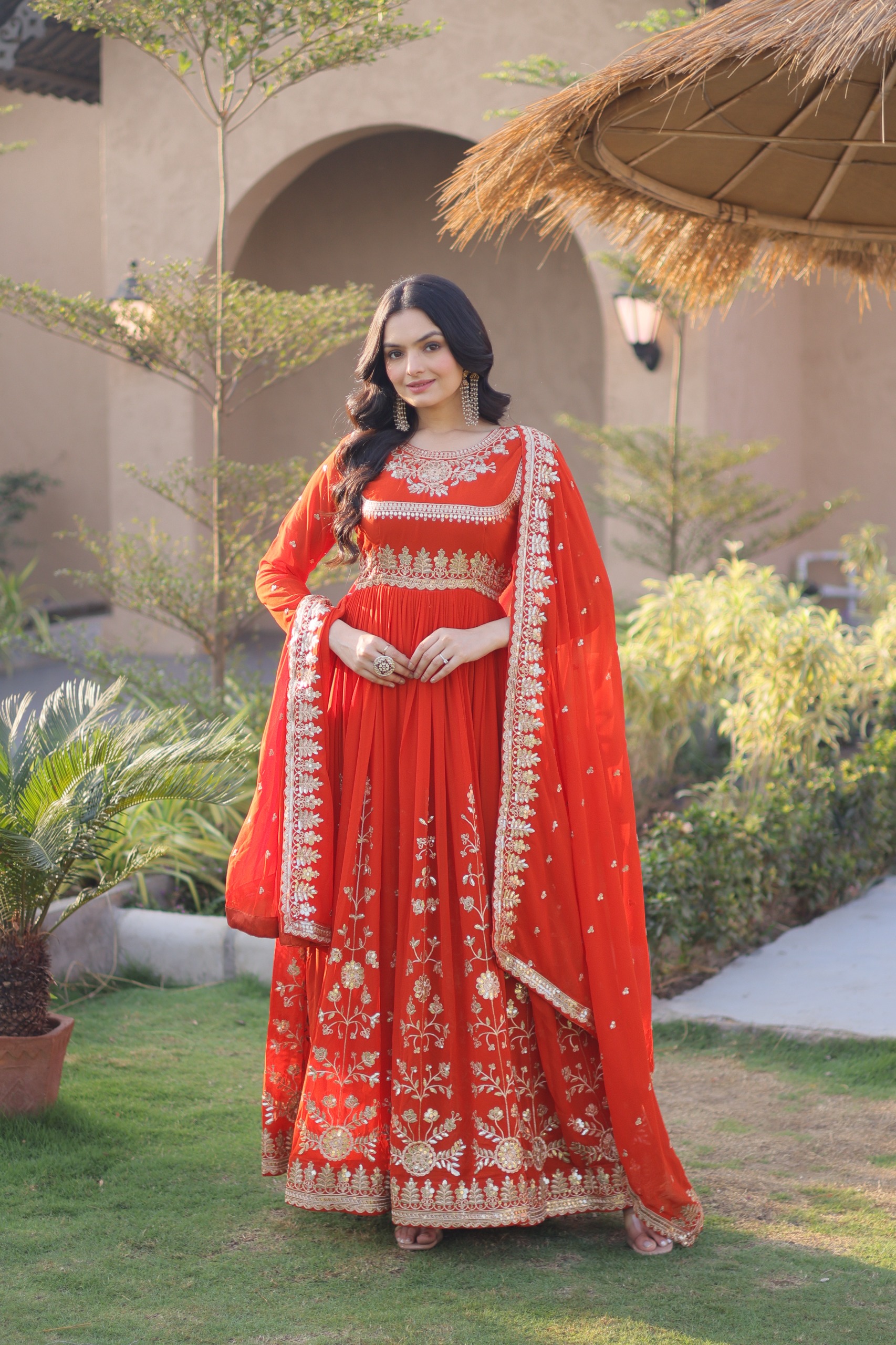 Loomeera LW-9331 Designer Faux Blooming Georgette Gown with Dupatta Set — Wholesale Kurtis, Vardan Ethnic wholesale from Surat — view 5