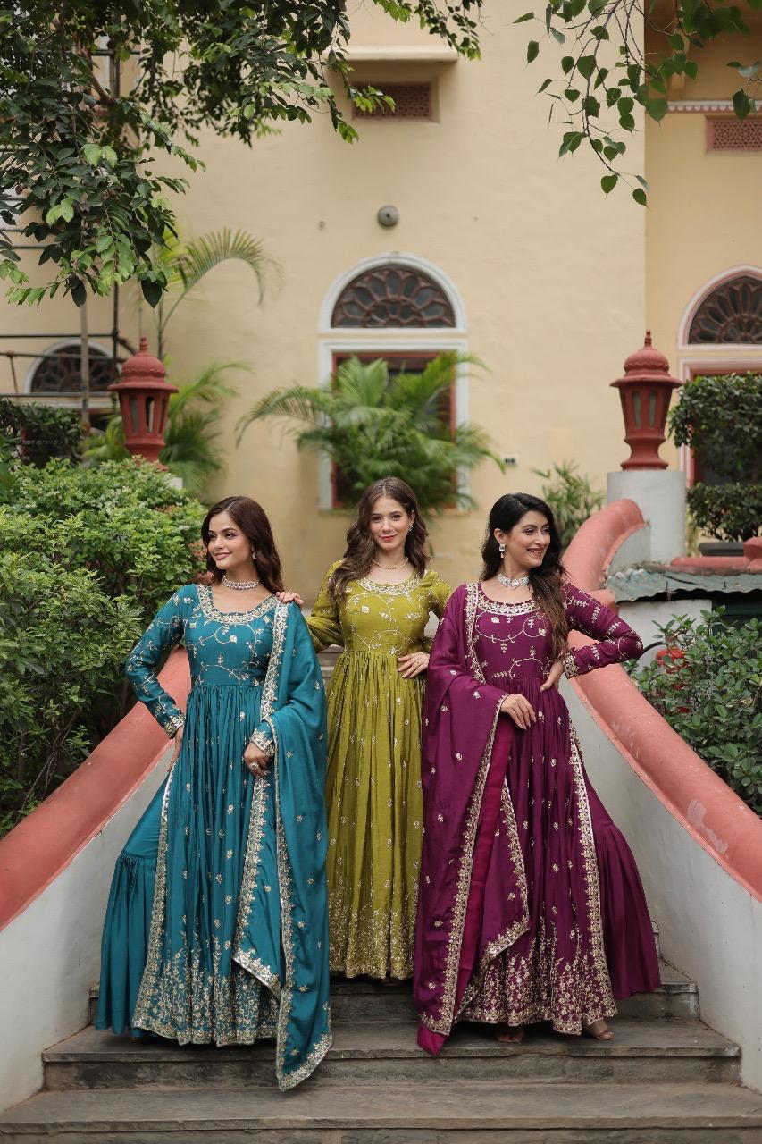 Women's Chinon Sequins Embroidered Sharara Suit Set with Dupatta — Wholesale Kurtis, Vardan Ethnic wholesale from Surat — view 6