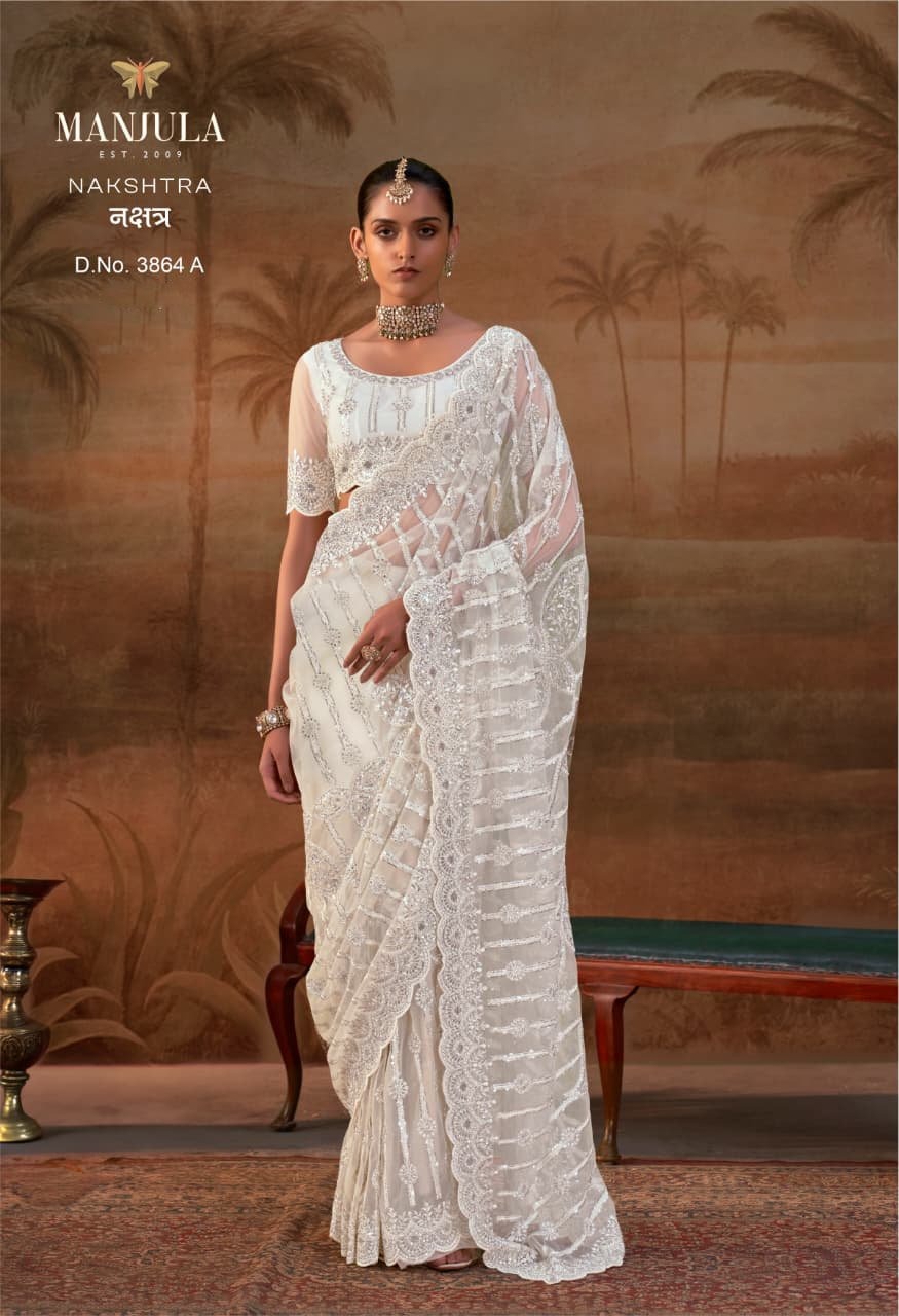Manjula Nakshtra Premium Net Designer Saree Collection — Wholesale Sarees, Vardan Ethnic wholesale from Surat — view 5