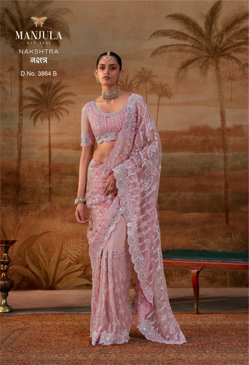 Manjula Nakshtra Premium Net Designer Saree Collection — Wholesale Sarees, Vardan Ethnic wholesale from Surat — view 4