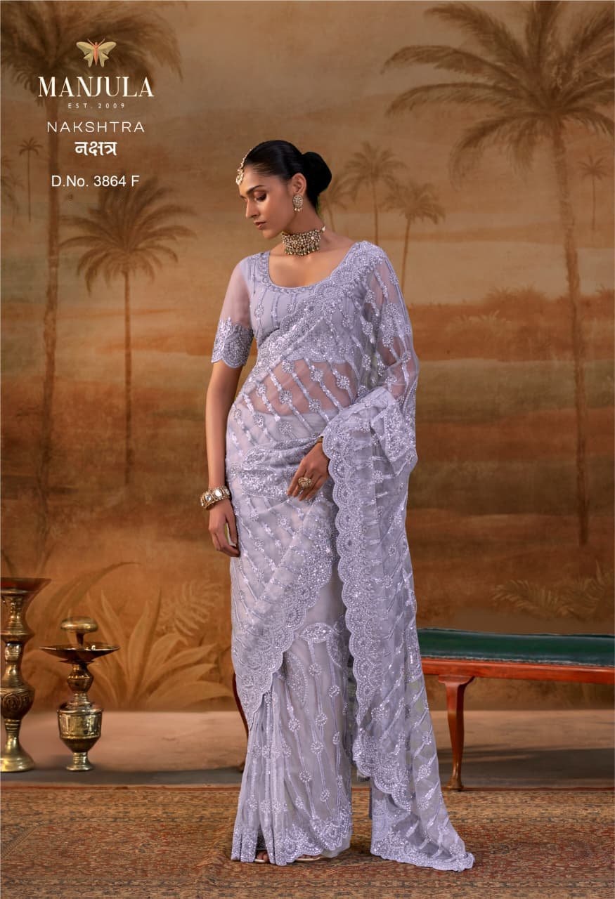 Manjula Nakshtra Premium Net Designer Saree Collection — Wholesale Sarees, Vardan Ethnic wholesale from Surat — view 8