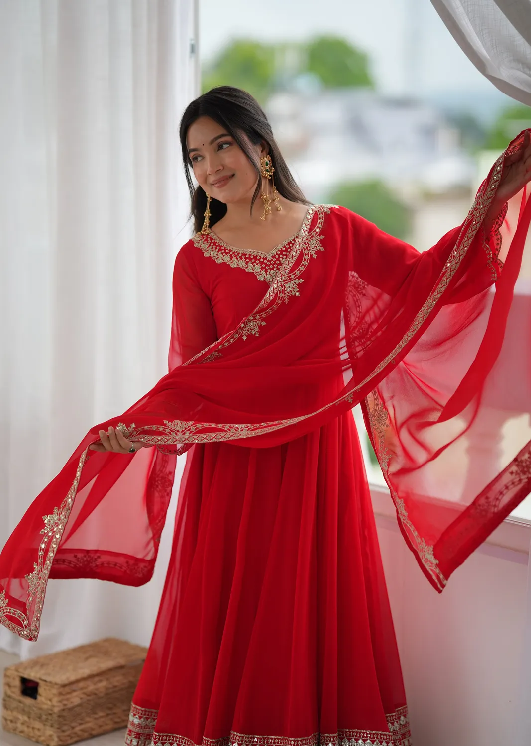 Nivara Heavy Georgette Paper Mirror Embroidered Gown With Pan Dupatta Set — Wholesale Kurtis wholesale from Surat — Photo 2