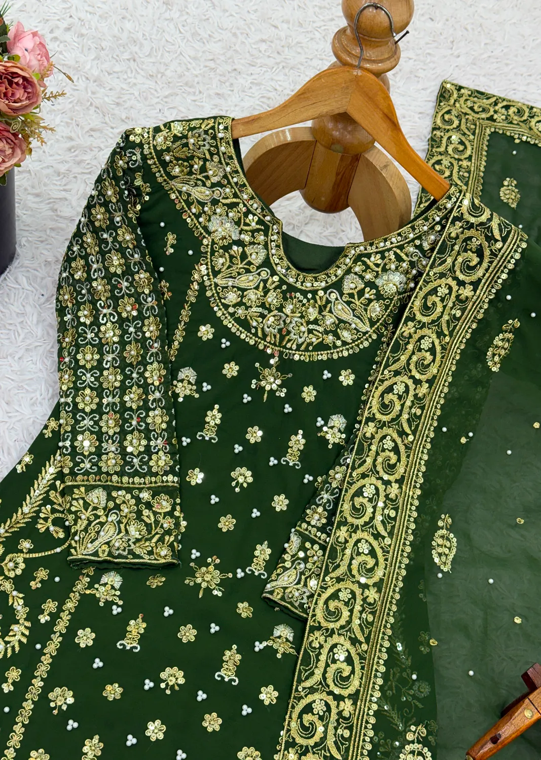 Nivara Heavy Georgette Paper Mirror Embroidered Gown With Pant & Dupatta Set — Wholesale Kurtis, Vardan Ethnic wholesale from Surat — Photo 3
