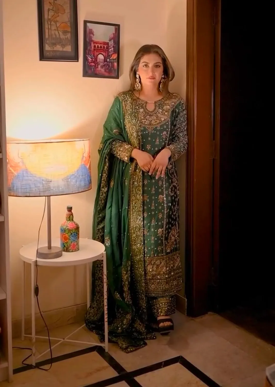 Nivara Heavy Georgette Paper Mirror Embroidered Gown With Pant &amp; Dupatta Set