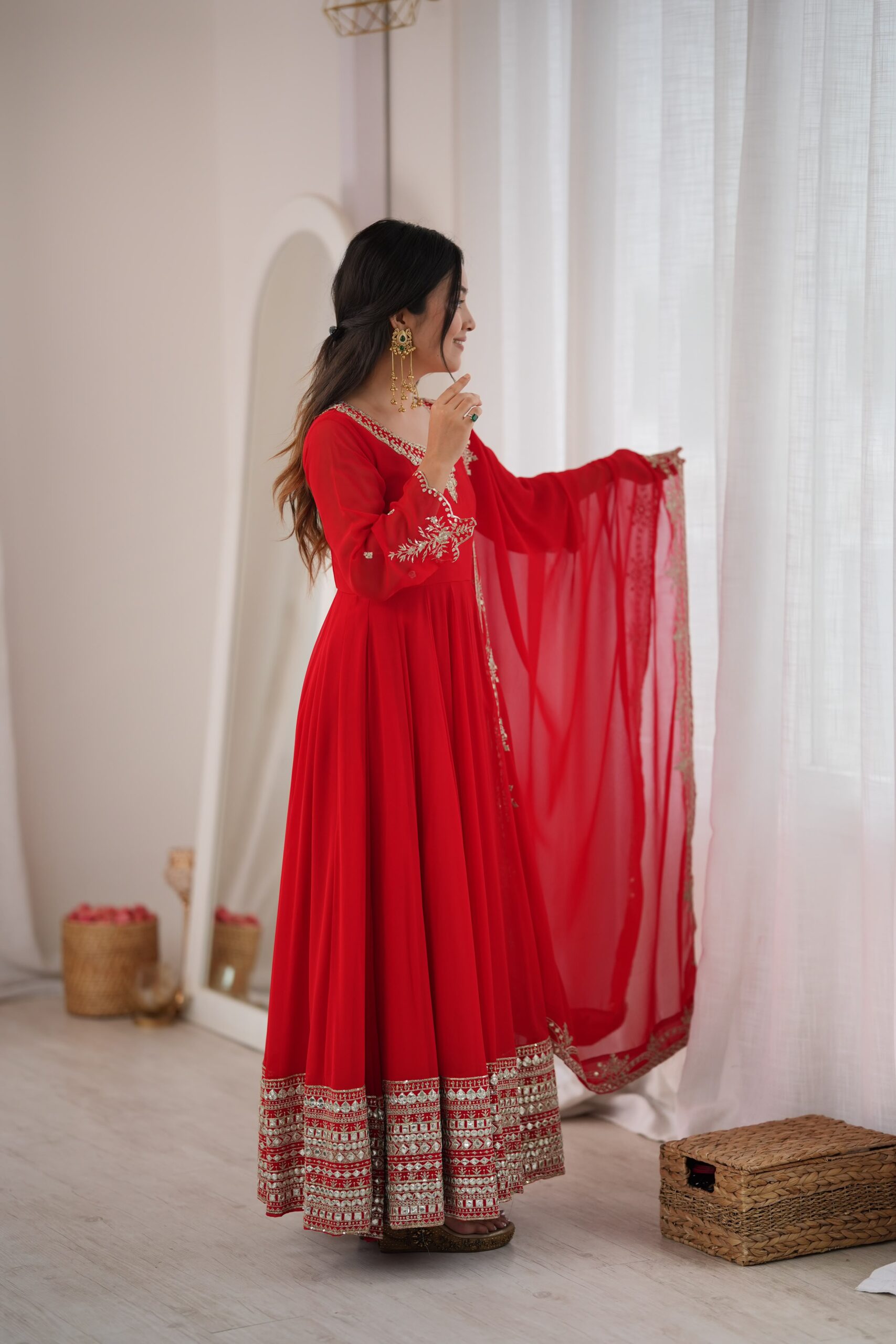 Nivara Heavy Georgette Paper Mirror Embroidered Gown With Pant &amp; Dupatta Set — Singles, Vardan Ethnic wholesale from Surat — view 4