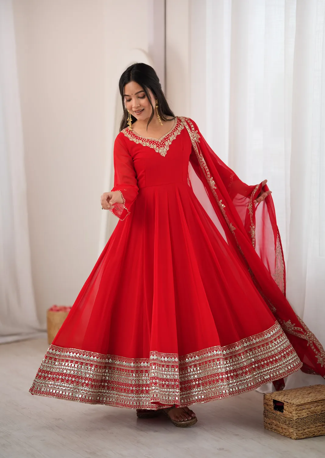 Nivara Heavy Georgette Paper Mirror Embroidered Gown With Pan Dupatta Set — Wholesale Kurtis wholesale from Surat — Photo 4
