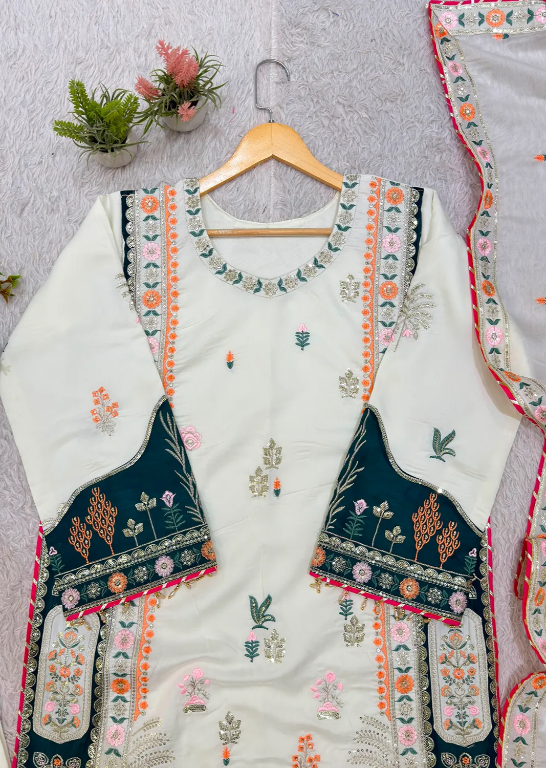 Nivara Star Silk Sequence Embroidered Suit Set With Applique Work &amp; Rangoli Dupatta Set — Wholesale Readymade Suit, Vardan Ethnic wholesale from Surat — view 4