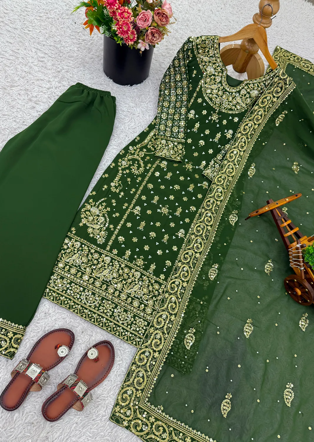 Nivara Heavy Georgette Paper Mirror Embroidered Gown With Pant & Dupatta Set — Wholesale Kurtis, Vardan Ethnic wholesale from Surat — Photo 4