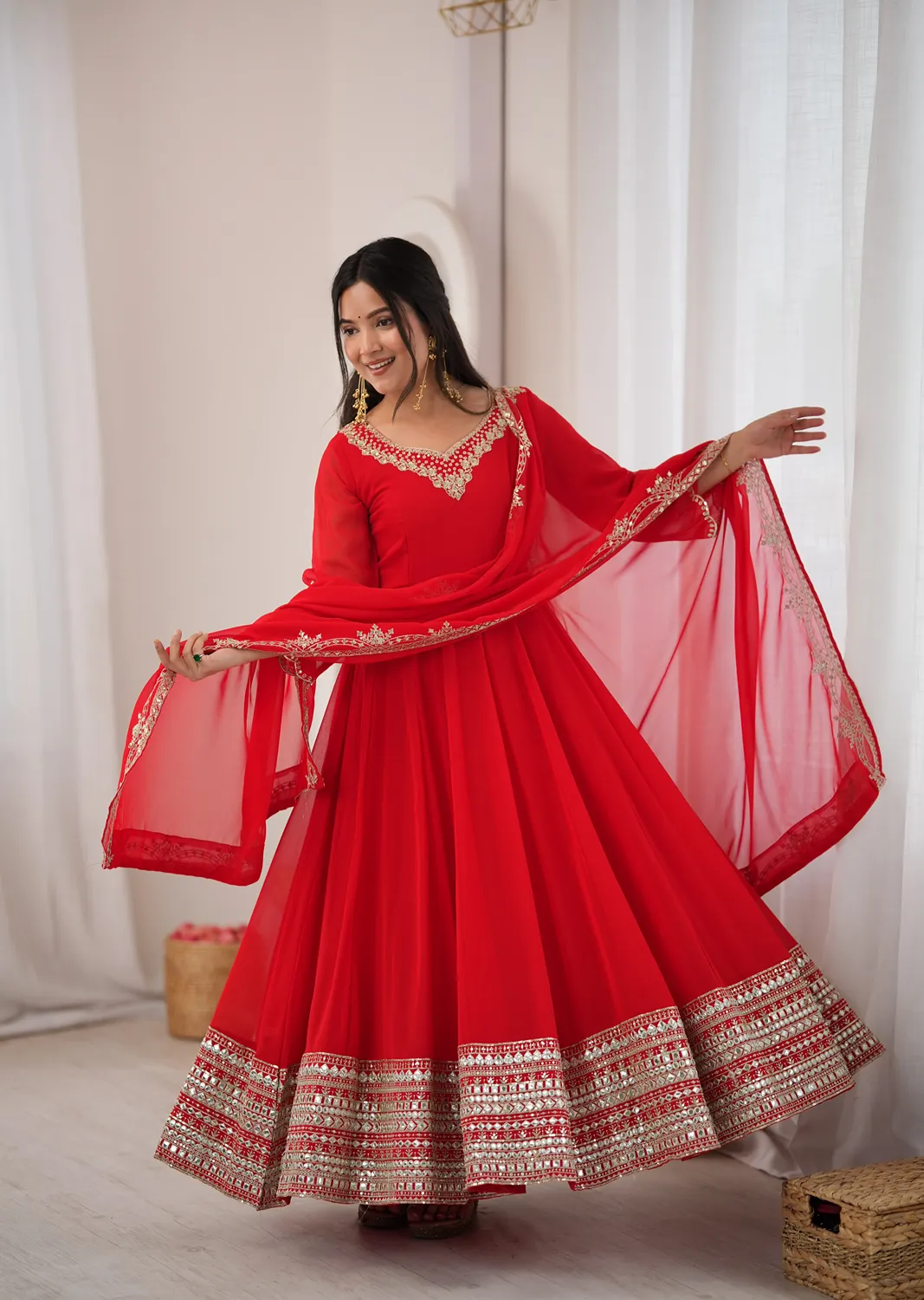 Nivara Heavy Georgette Paper Mirror Embroidered Gown With Pan Dupatta Set — Wholesale Kurtis wholesale from Surat — Photo 5