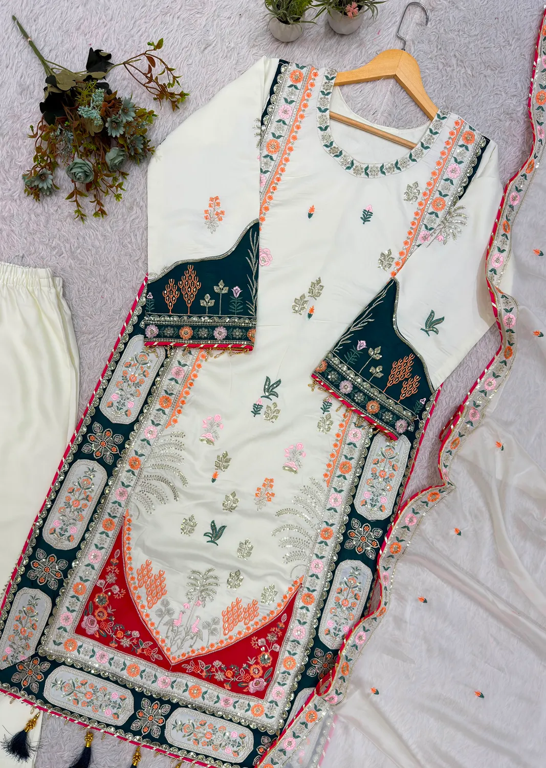 Nivara Star Silk Sequence Embroidered Suit Set With Applique Work &amp; Rangoli Dupatta Set — Wholesale Readymade Suit, Vardan Ethnic wholesale from Surat — view 5