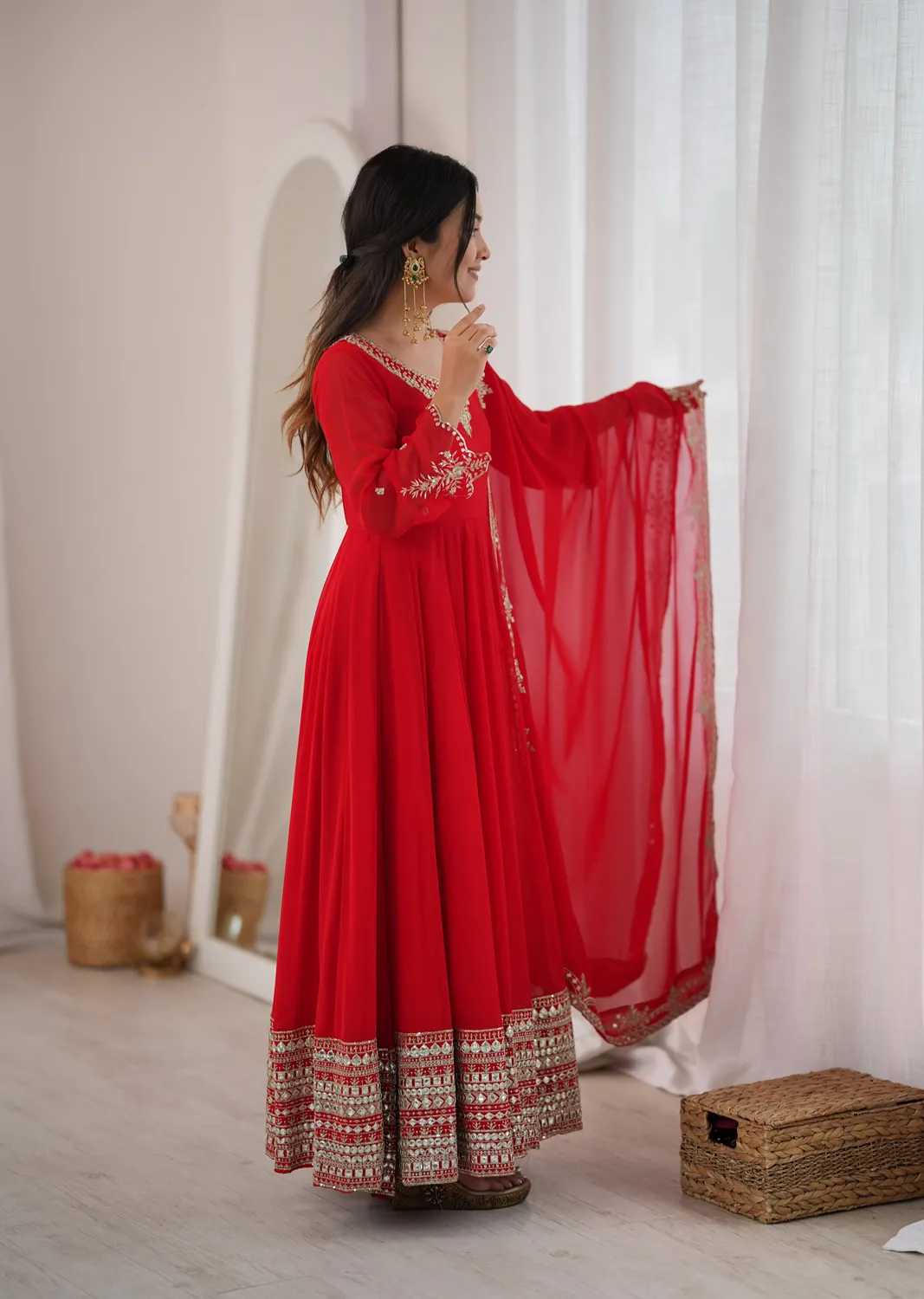 Nivara Heavy Georgette Paper Mirror Embroidered Gown With Pan Dupatta Set — Wholesale Kurtis wholesale from Surat — Photo 6