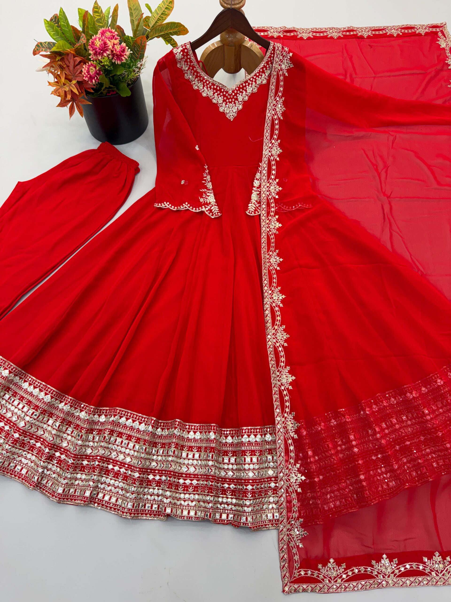 Nivara Heavy Georgette Paper Mirror Embroidered Gown With Pant &amp; Dupatta Set — Singles, Vardan Ethnic wholesale from Surat — view 6