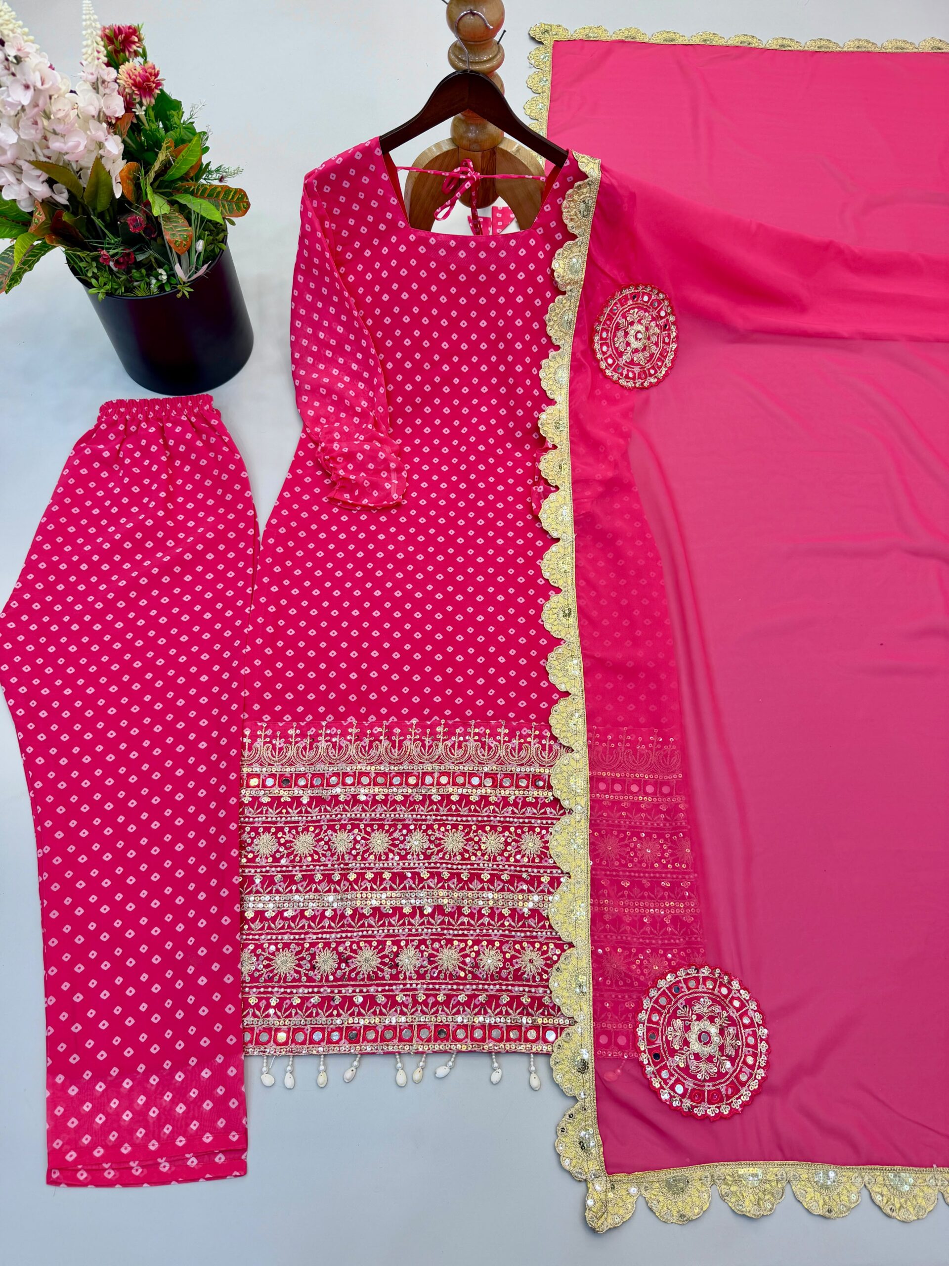 Nivara Designer Heavy Faux Georgette Embroidered Digital Print Sharara Suit With Handwork  Dupatta Set — Wholesale Kurtis, Vardan Ethnic wholesale from Surat — view 6