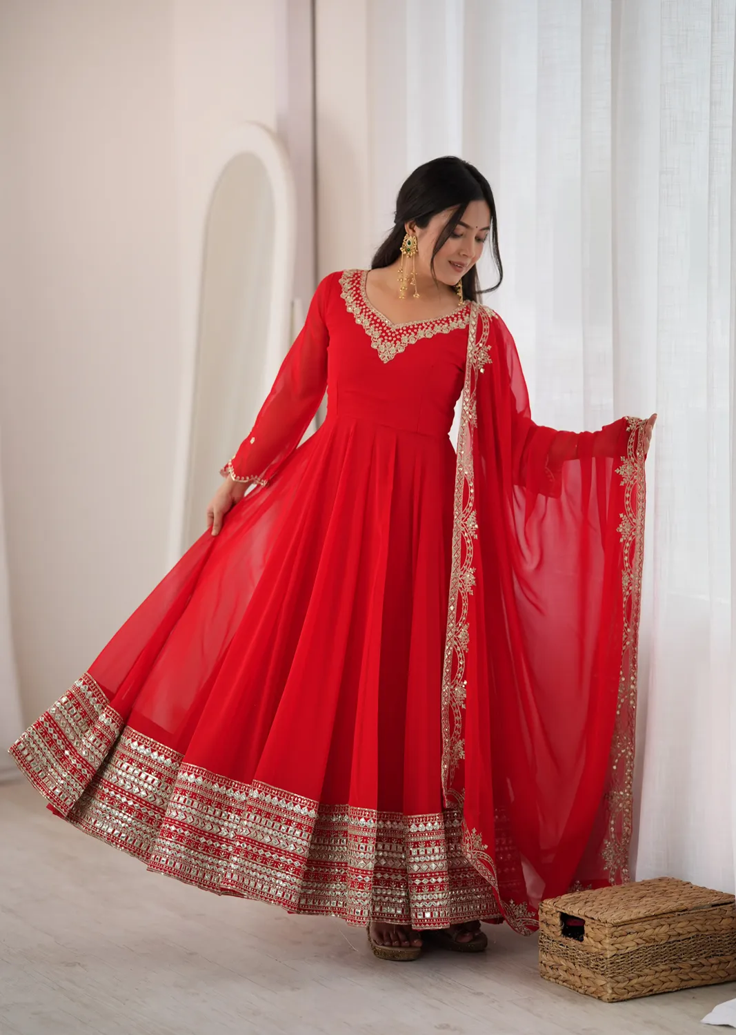 Nivara Heavy Georgette Paper Mirror Embroidered Gown With Pan Dupatta Set — Wholesale Kurtis wholesale from Surat — Photo 7