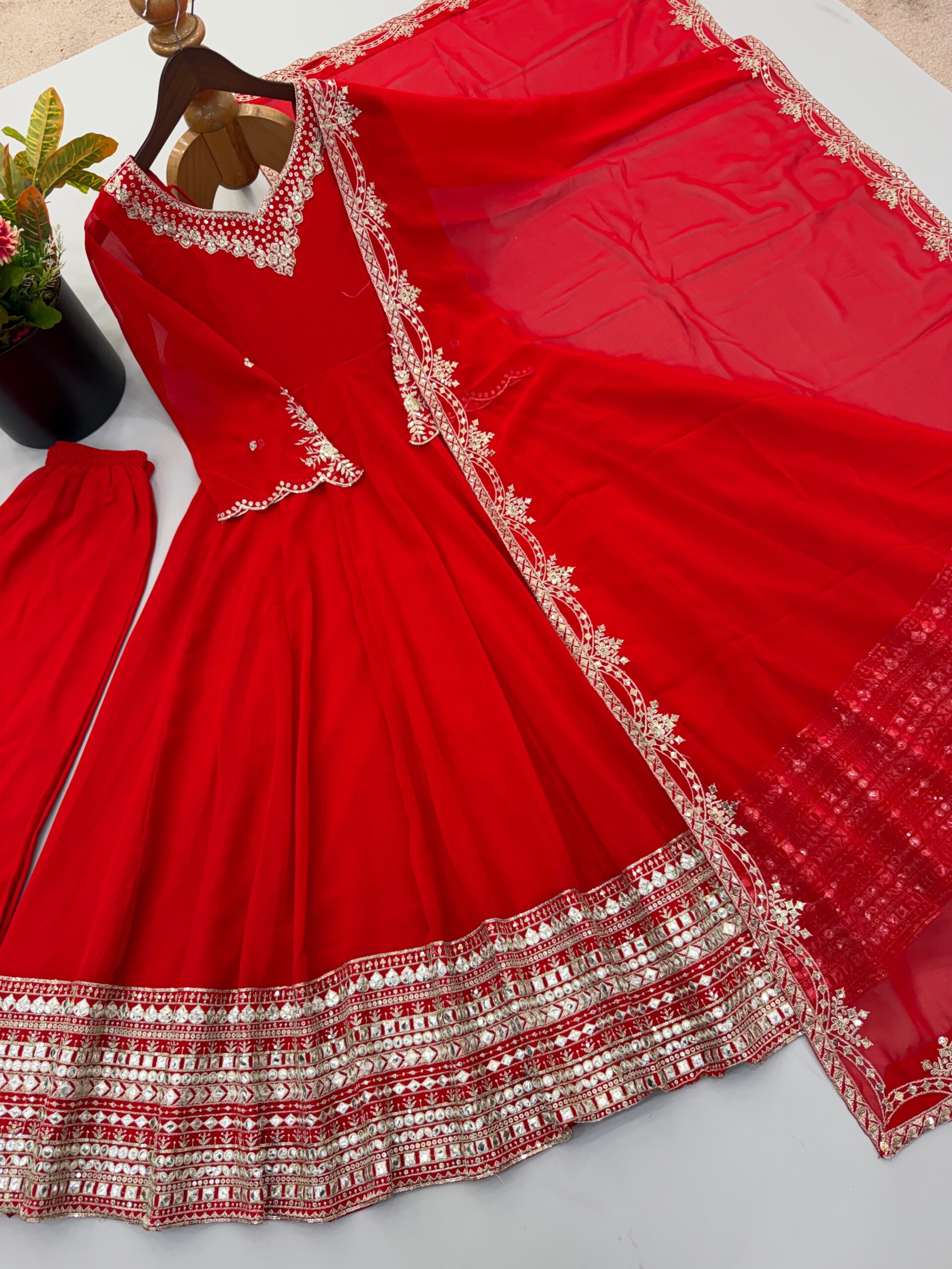 Nivara Heavy Georgette Paper Mirror Embroidered Gown With Pant &amp; Dupatta Set — Singles, Vardan Ethnic wholesale from Surat — view 7