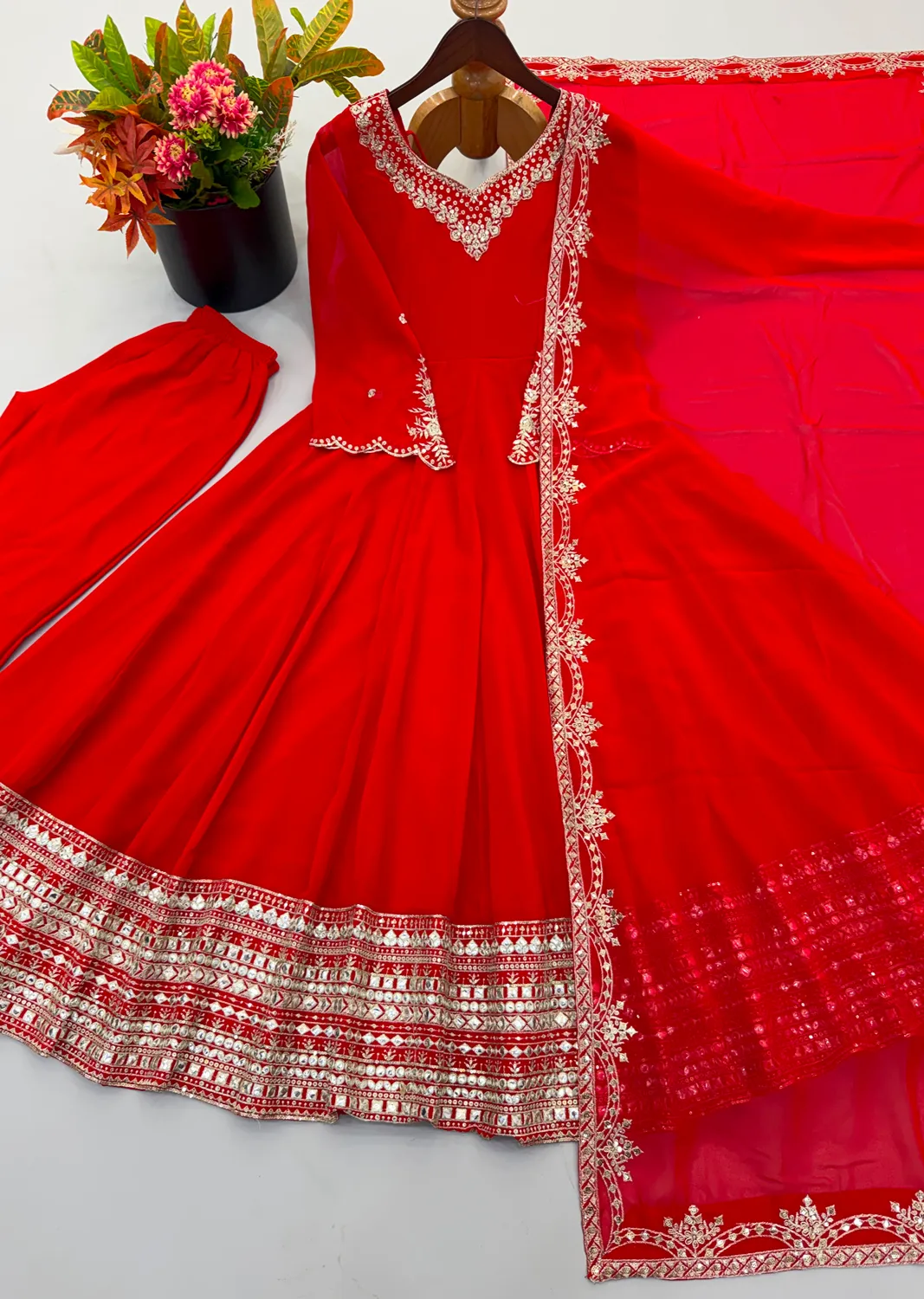 Nivara Heavy Georgette Paper Mirror Embroidered Gown With Pan Dupatta Set — Wholesale Kurtis wholesale from Surat — Photo 8