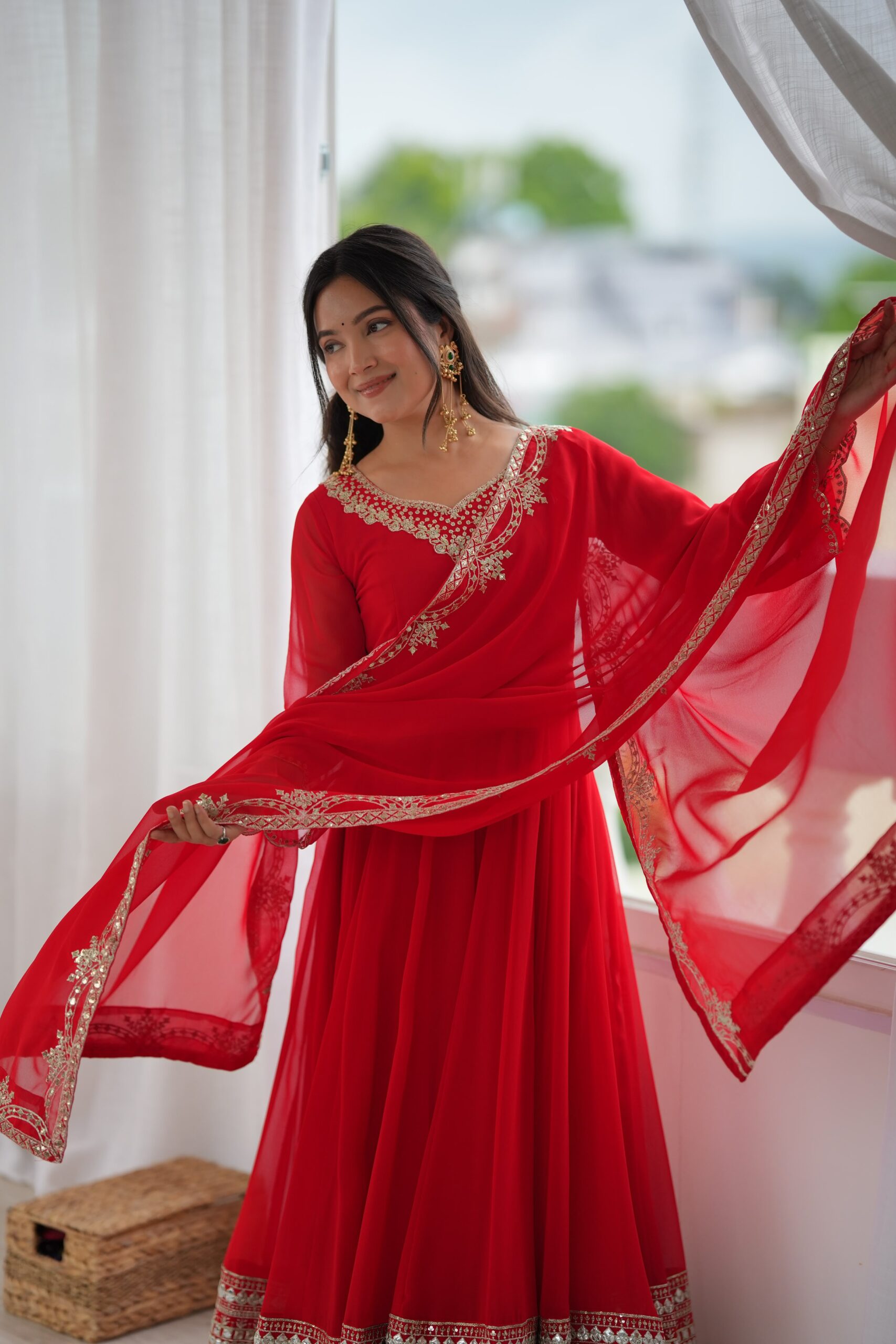 Nivara Heavy Georgette Paper Mirror Embroidered Gown With Pant &amp; Dupatta Set — Singles, Vardan Ethnic wholesale from Surat — view 9