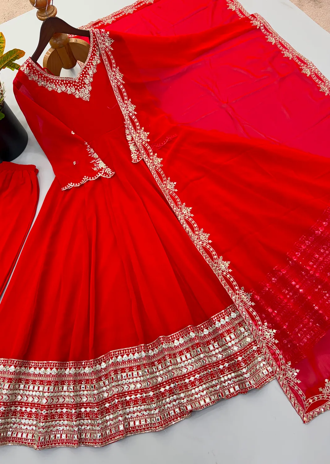 Nivara Heavy Georgette Paper Mirror Embroidered Gown With Pan Dupatta Set — Wholesale Kurtis wholesale from Surat — Photo 9