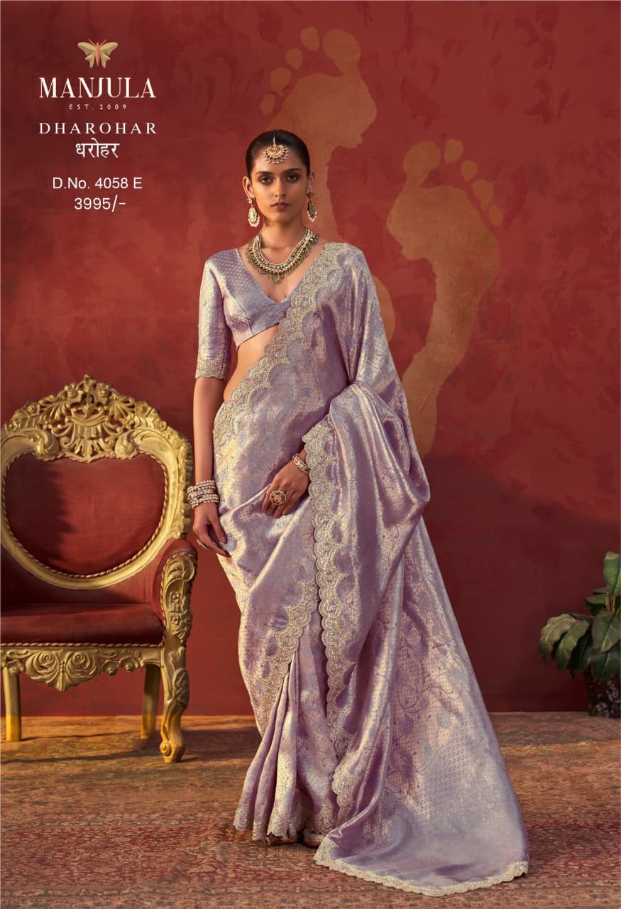 Manjula Dharohar Designer Viscose Saree with Scalloped Embroidery Border &amp; Worked Blouse
