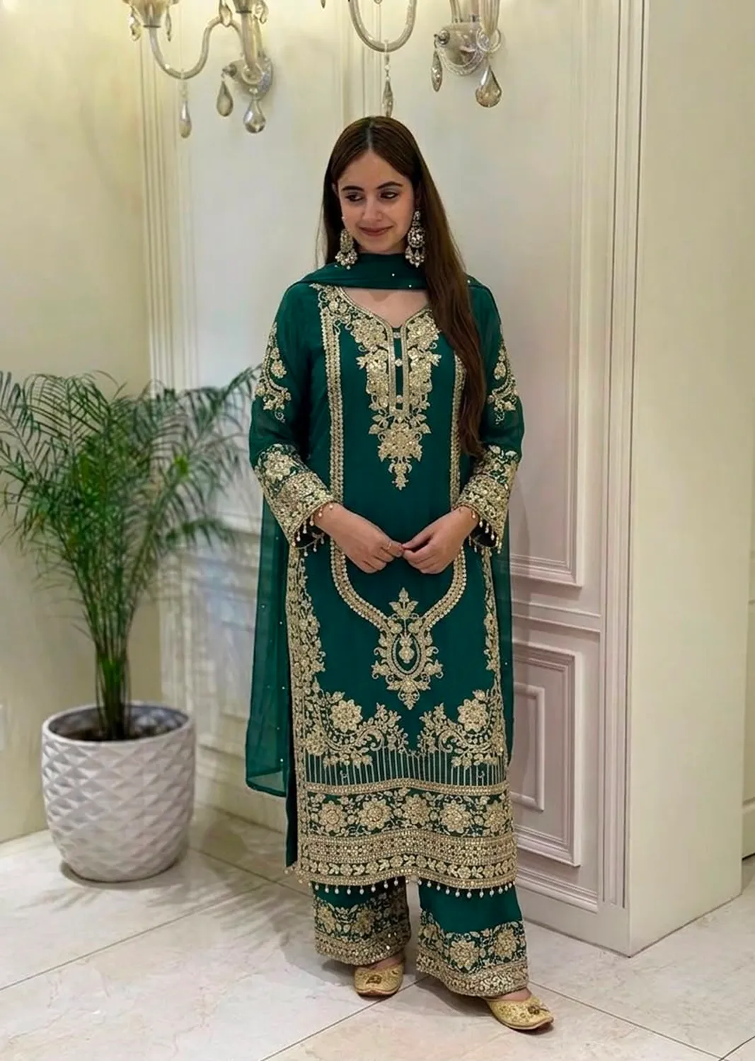 Heavy Faux Georgette Embroidered Sequin Work Suit With Lace Border Dupatta Set — Wholesale Readymade Suit, Vardan Ethnic wholesale from Surat — Photo 2