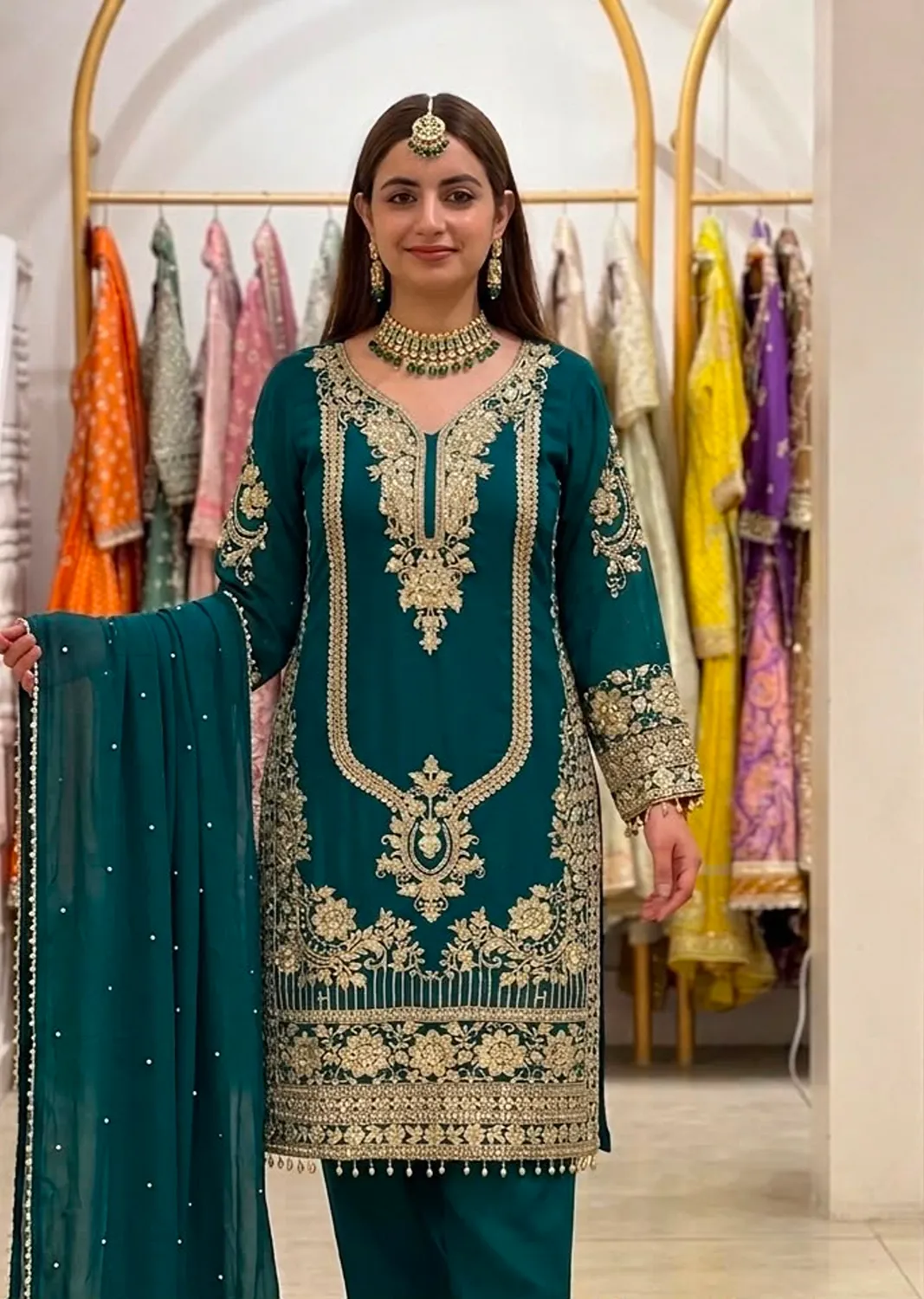 Heavy Faux Georgette Embroidered Sequin Work Suit With Lace Border Dupatta Set — Wholesale Readymade Suit, Vardan Ethnic wholesale from Surat — Photo 3