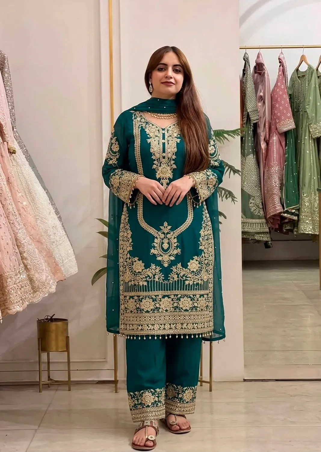 Heavy Faux Georgette Embroidered Sequin Work Suit With Lace Border Dupatta Set — Wholesale Readymade Suit, Vardan Ethnic wholesale from Surat — Photo 4