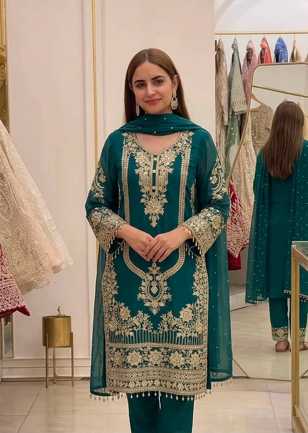 Heavy Faux Georgette Embroidered Sequin Work Suit With Lace Border Dupatta Set — Wholesale Readymade Suit, Vardan Ethnic wholesale from Surat — Photo 5