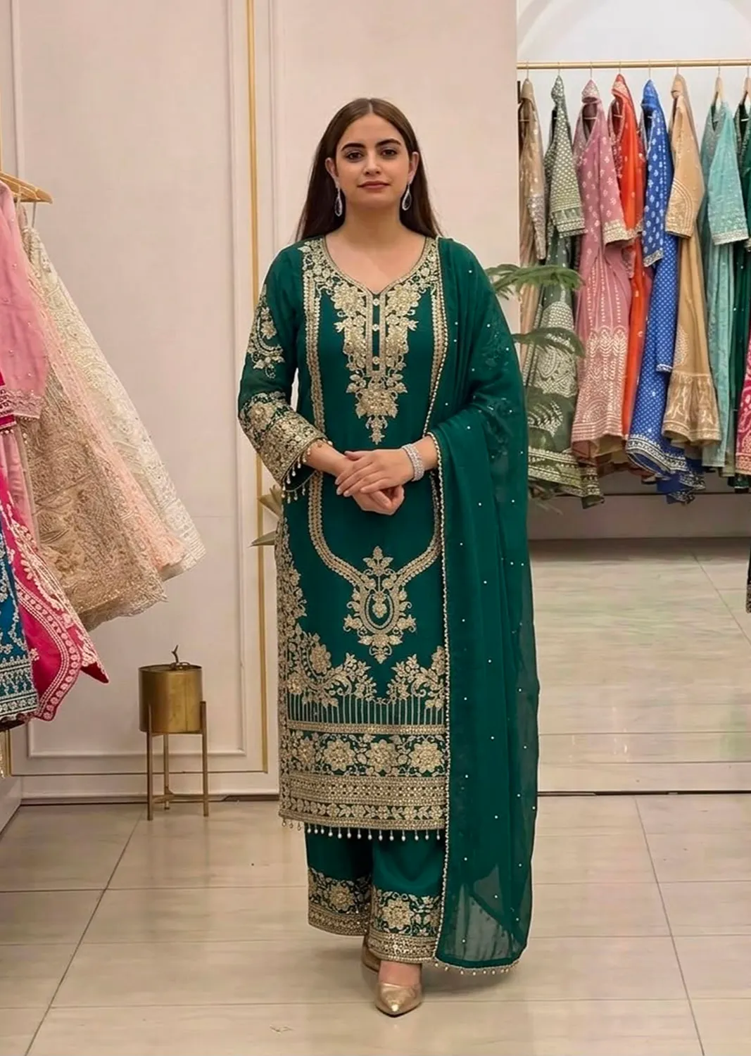 Heavy Faux Georgette Embroidered Sequin Work Suit With Lace Border Dupatta Set — Wholesale Readymade Suit, Vardan Ethnic wholesale from Surat — Photo 6