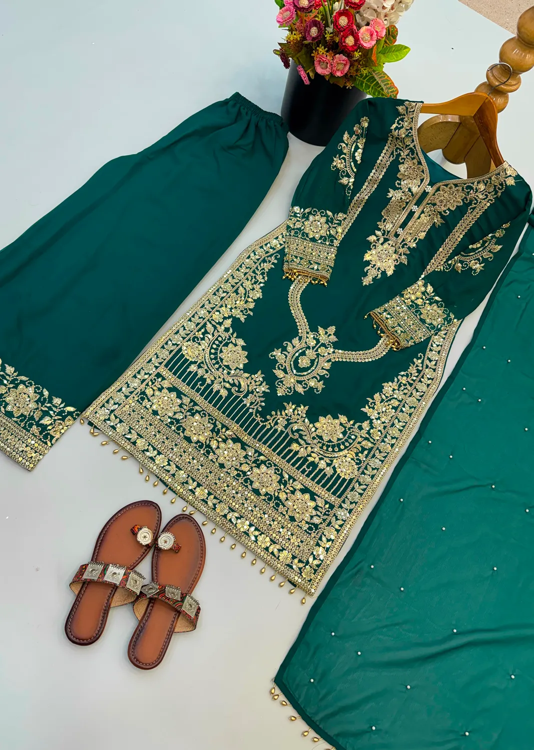 Heavy Faux Georgette Embroidered Sequin Work Suit With Lace Border Dupatta Set — Wholesale Readymade Suit, Vardan Ethnic wholesale from Surat — Photo 7