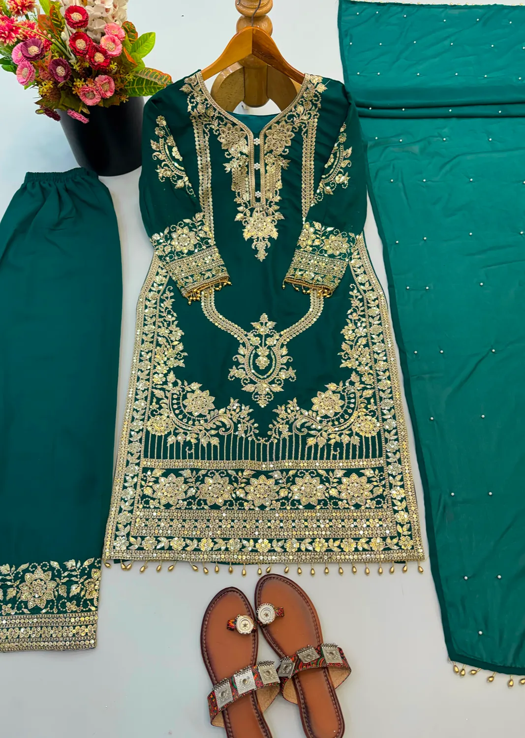 Heavy Faux Georgette Embroidered Sequin Work Suit With Lace Border Dupatta Set — Wholesale Readymade Suit, Vardan Ethnic wholesale from Surat — Photo 8