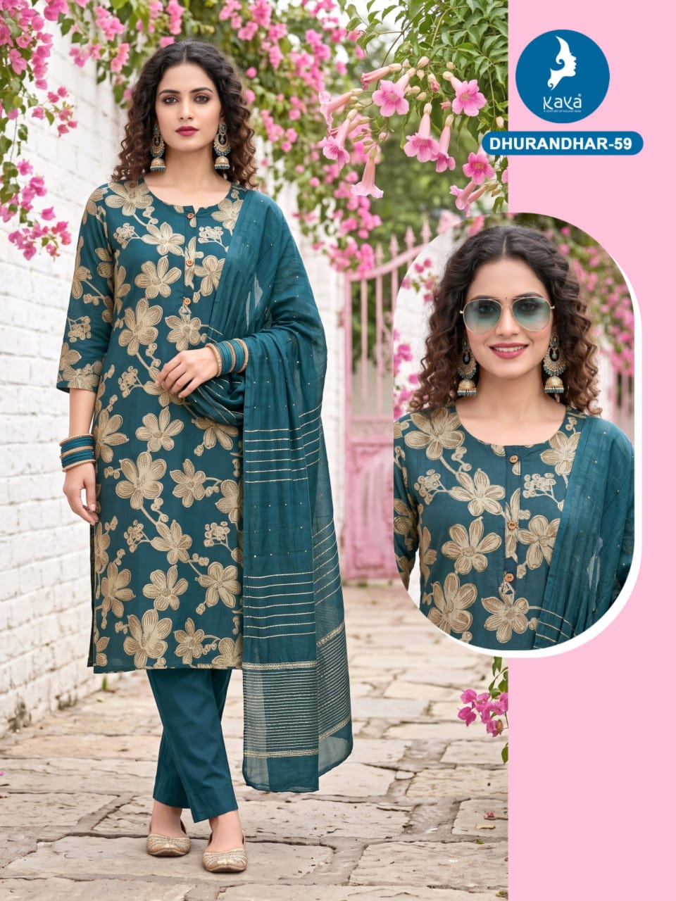 3 Piece Straight Cut Suit Set Vertican Print Top with Chanderi Sequence Dupatta Set — Wholesale Kurtis, Kaya wholesale from Surat — Photo 5