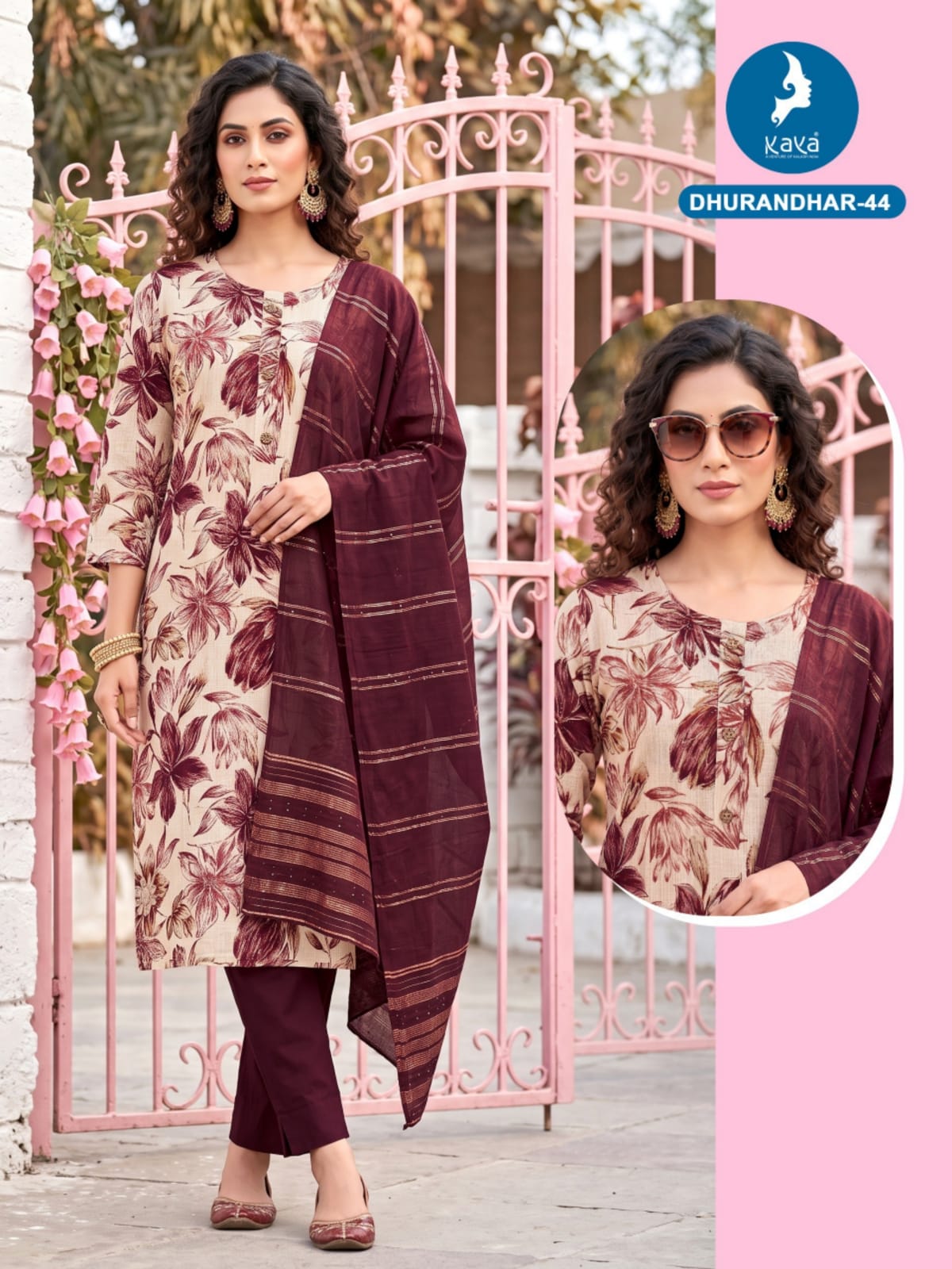3 Piece Straight Cut Suit Set Vertican Print Top with Chanderi Sequence Dupatta Set — Wholesale Kurtis, Kaya wholesale from Surat — Photo 6